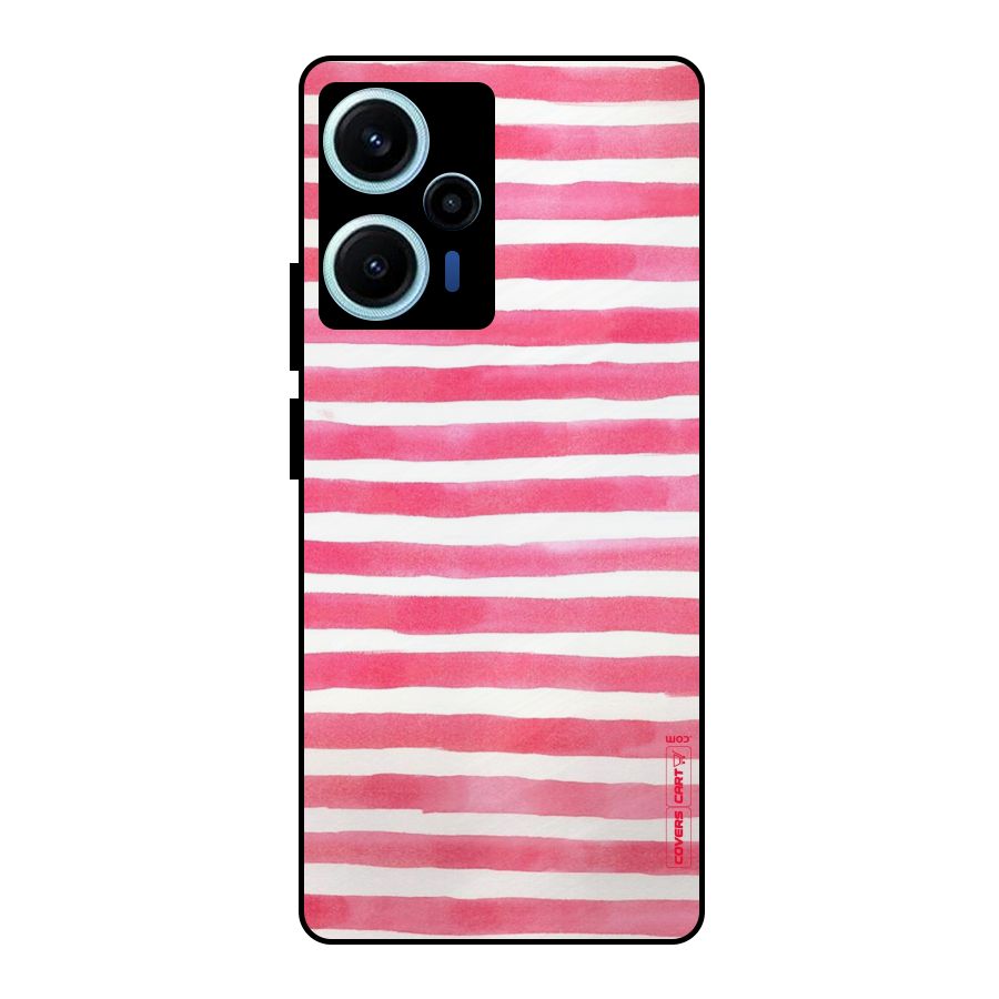 White And Pink Stripes Metal Back Case for Poco F5