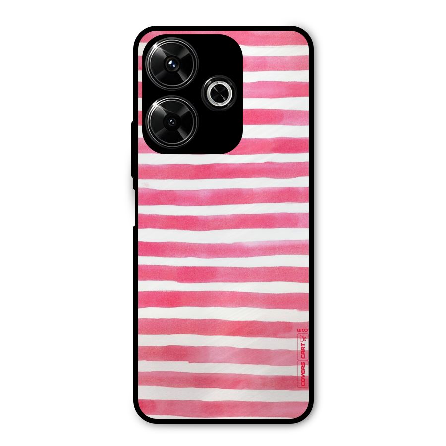 White And Pink Stripes Metal Back Case for Poco M6 Plus