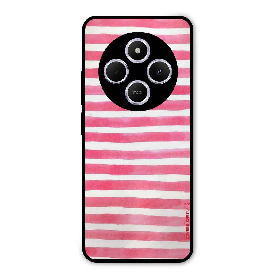 White And Pink Stripes Metal Back Case for Poco M7