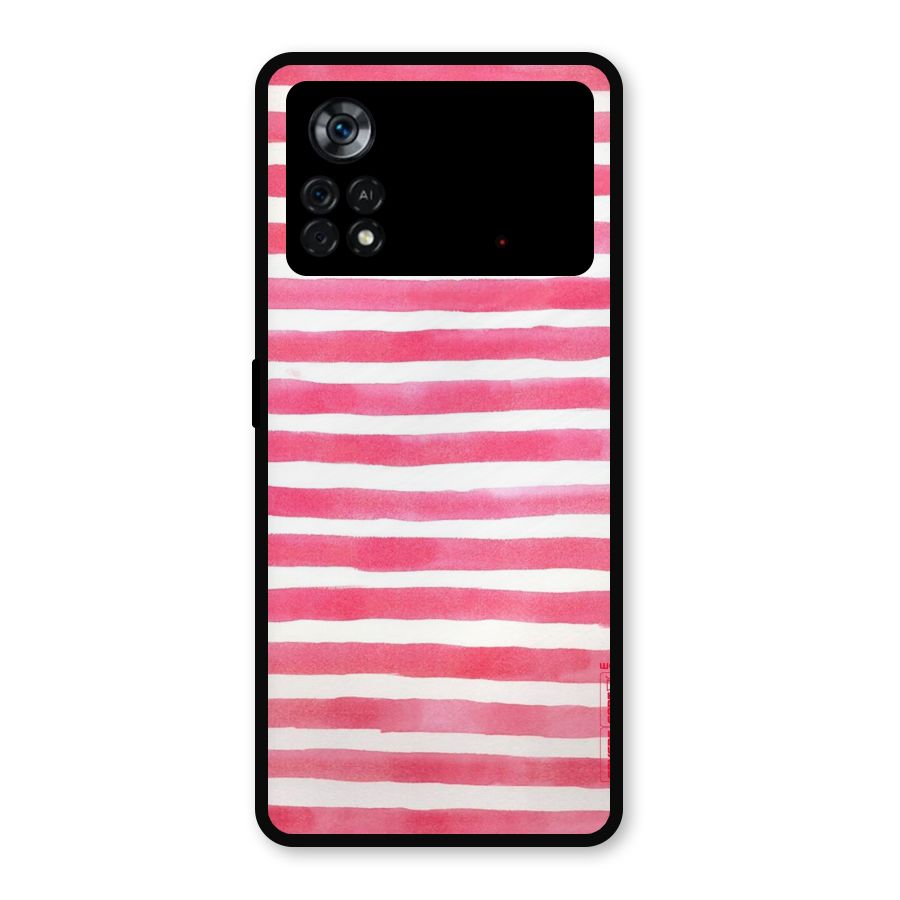 White And Pink Stripes Metal Back Case for Poco X4 Pro 5G