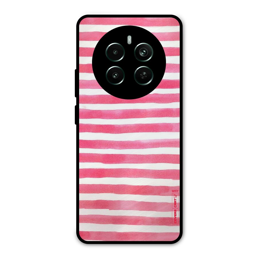 White And Pink Stripes Metal Back Case for Realme 12 Pro Plus