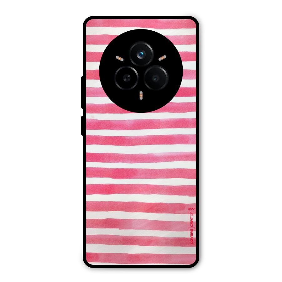 White And Pink Stripes Metal Back Case for Realme 14 Pro