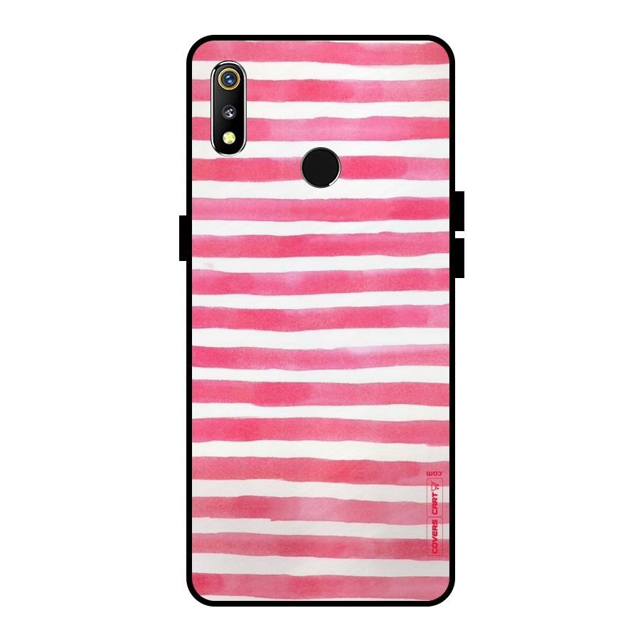 White And Pink Stripes Metal Back Case for Realme 3i