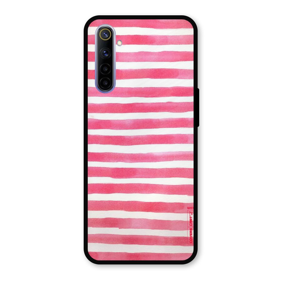 White And Pink Stripes Metal Back Case for Realme 6