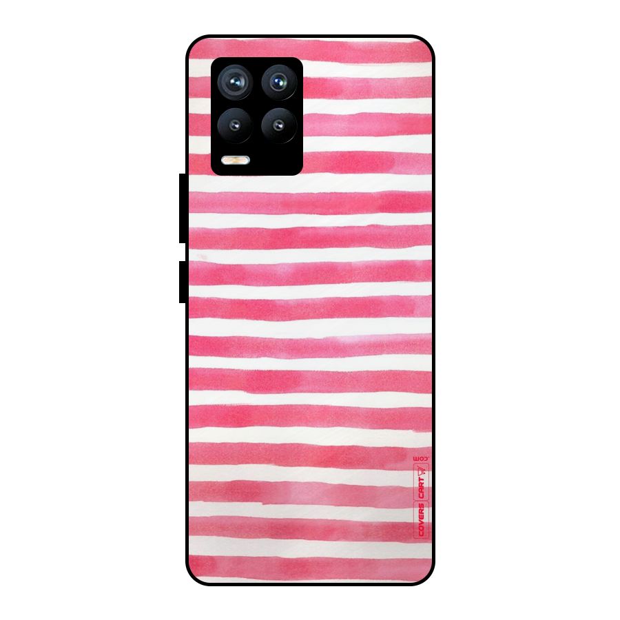 White And Pink Stripes Metal Back Case for Realme 8 Pro
