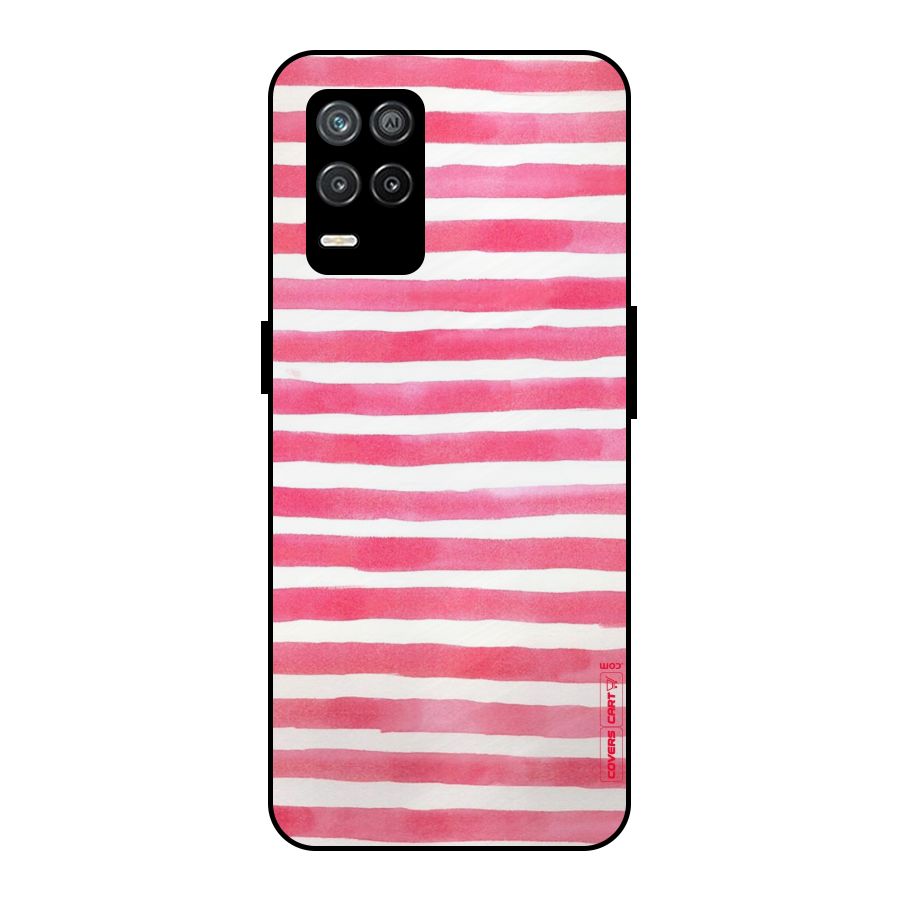 White And Pink Stripes Metal Back Case for Realme 9 5G