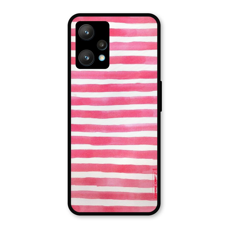 White And Pink Stripes Metal Back Case for Realme 9 Pro Plus 5G