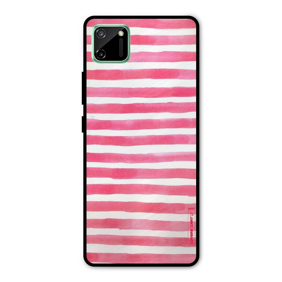 White And Pink Stripes Metal Back Case for Realme C11