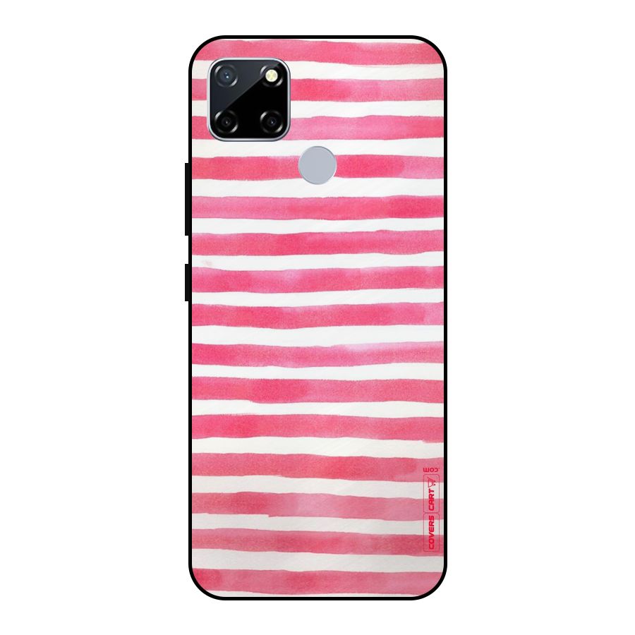 White And Pink Stripes Metal Back Case for Realme Narzo 20