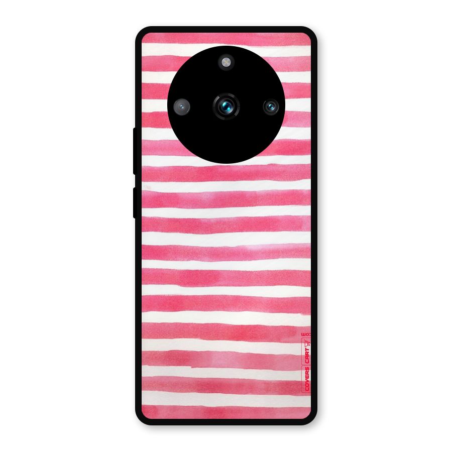 White And Pink Stripes Metal Back Case for Realme Narzo 60 Pro