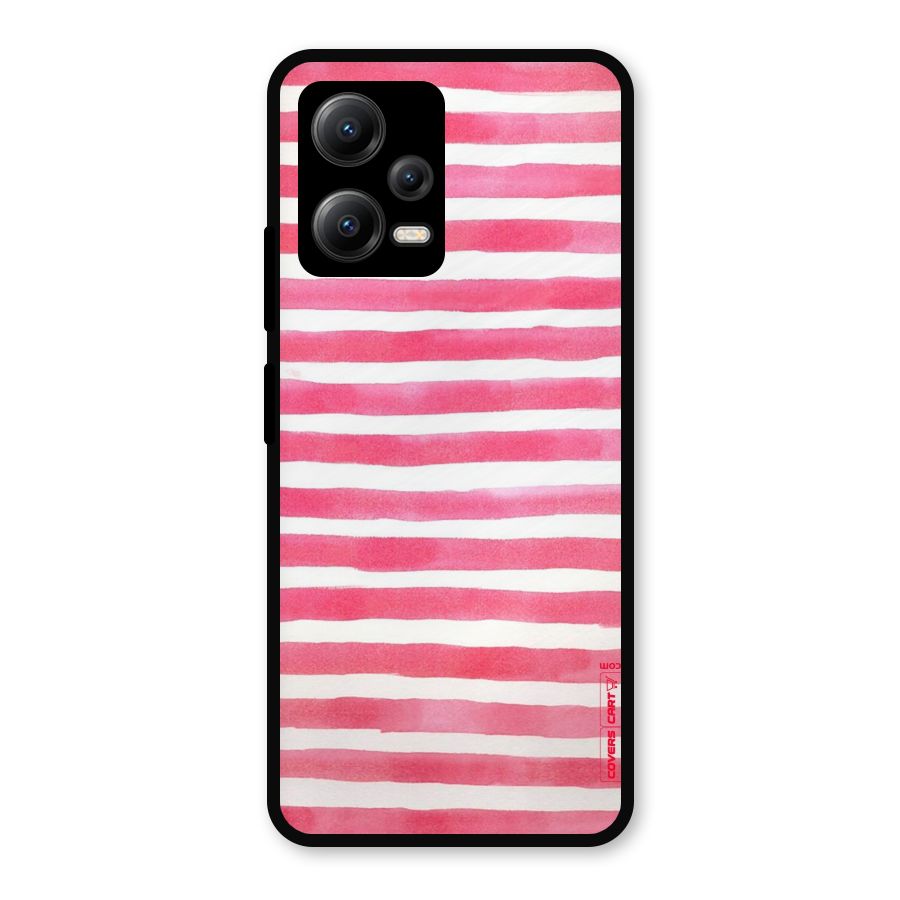 White And Pink Stripes Metal Back Case for Redmi Note 12 5G