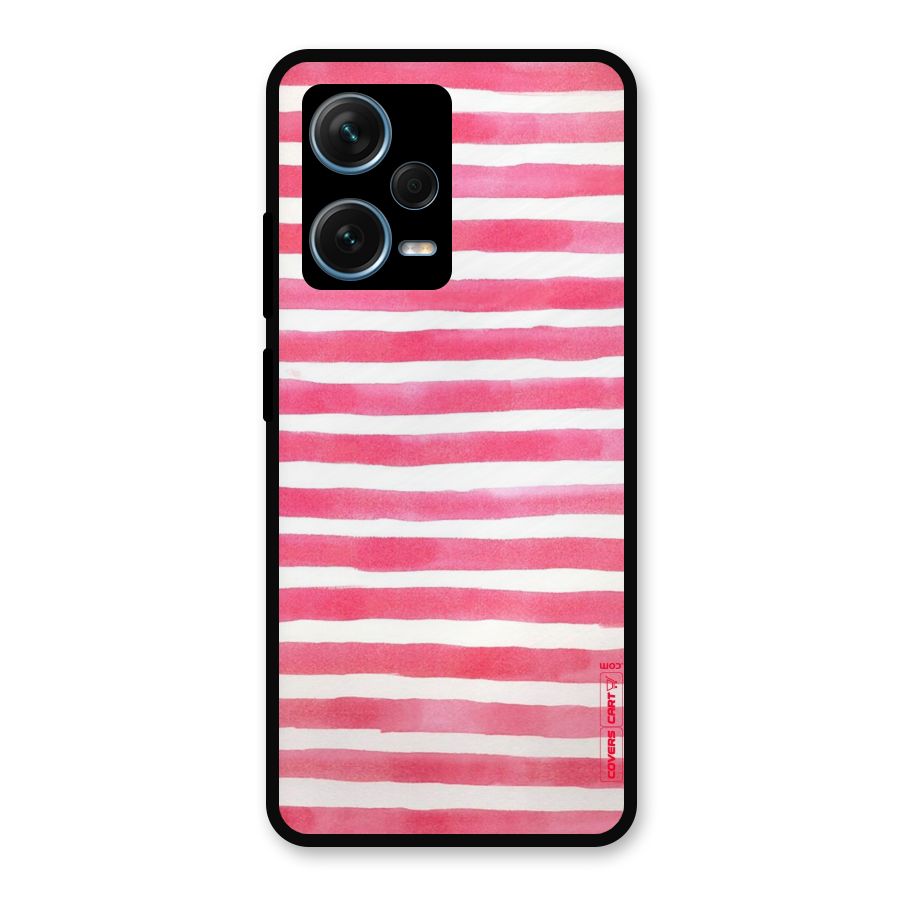 White And Pink Stripes Metal Back Case for Redmi Note 12 Pro Plus 5G