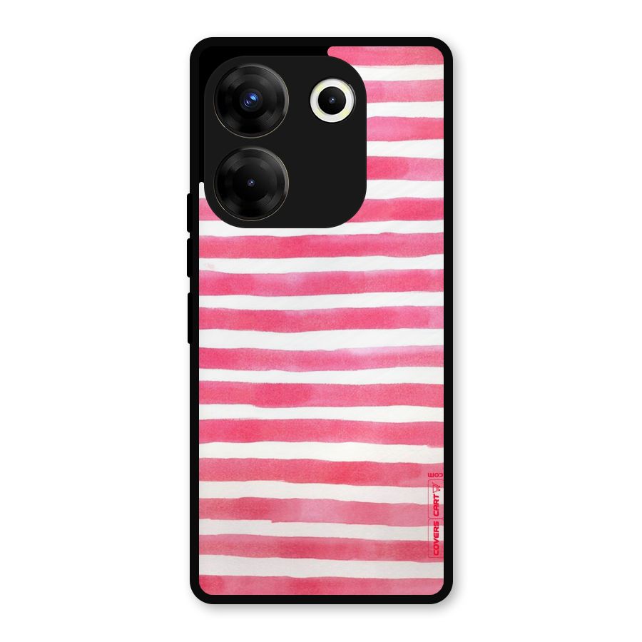 White And Pink Stripes Metal Back Case for Tecno Camon 20 Pro