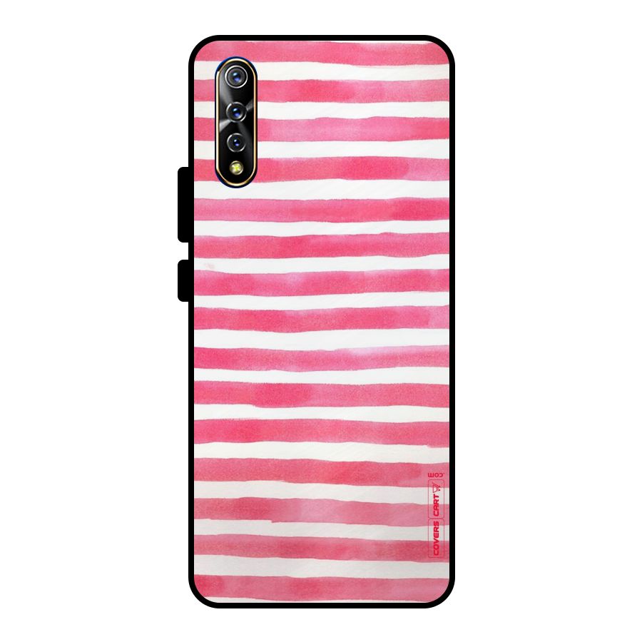 White And Pink Stripes Metal Back Case for Vivo S1