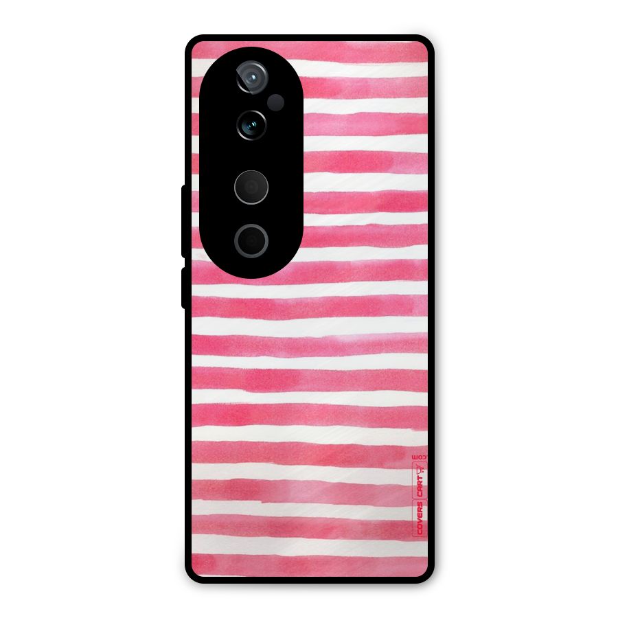 White And Pink Stripes Metal Back Case for Vivo T3 Ultra
