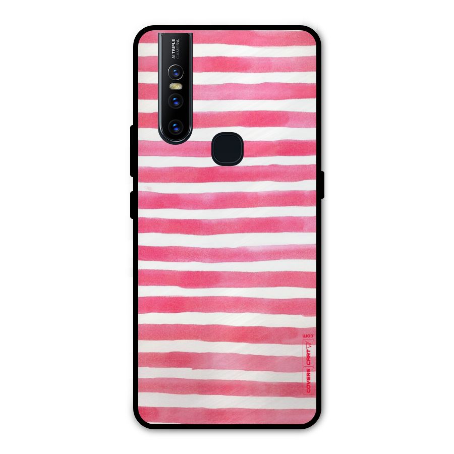 White And Pink Stripes Metal Back Case for Vivo V15