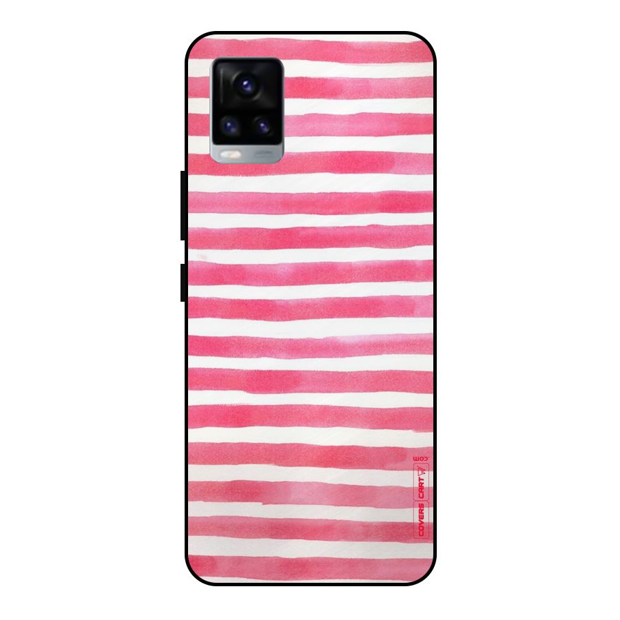 White And Pink Stripes Metal Back Case for Vivo V20