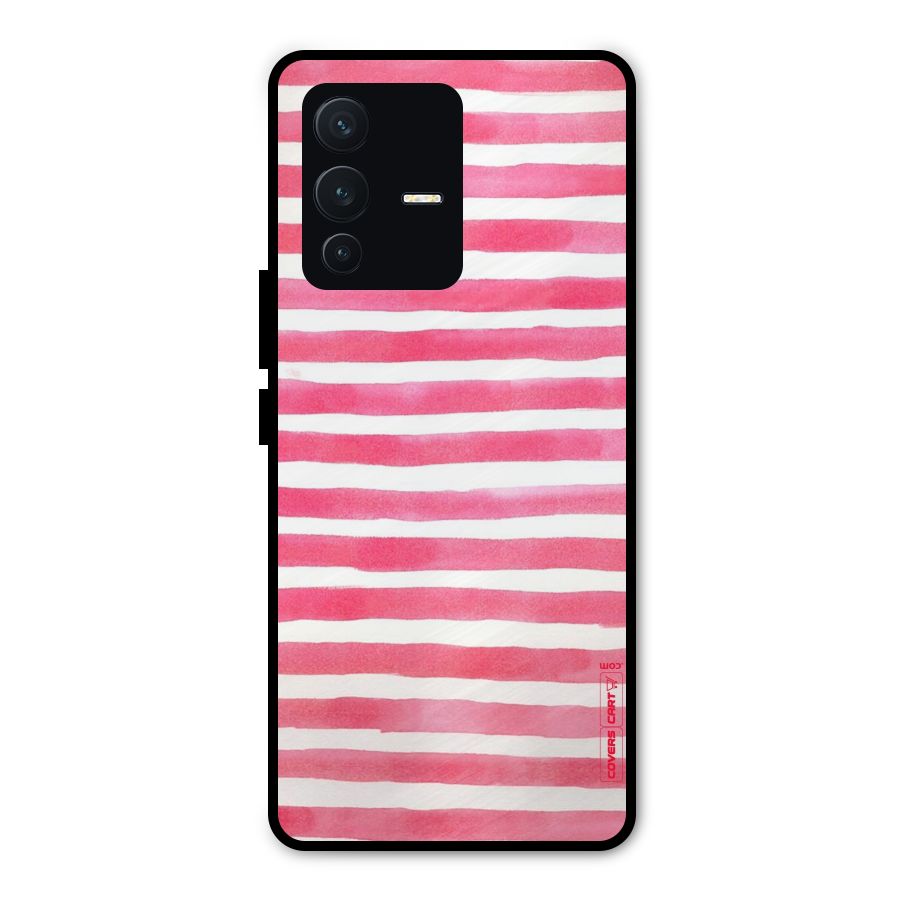 White And Pink Stripes Metal Back Case for Vivo V23 Pro