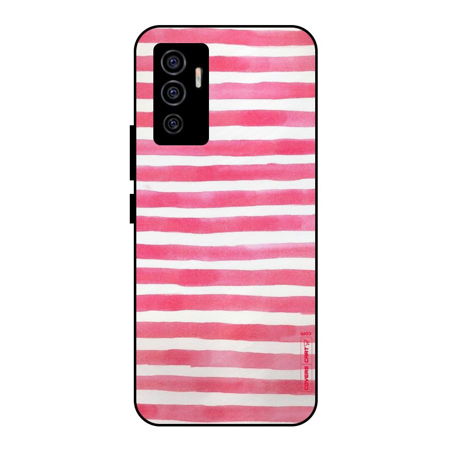 White And Pink Stripes Metal Back Case for Vivo V23e