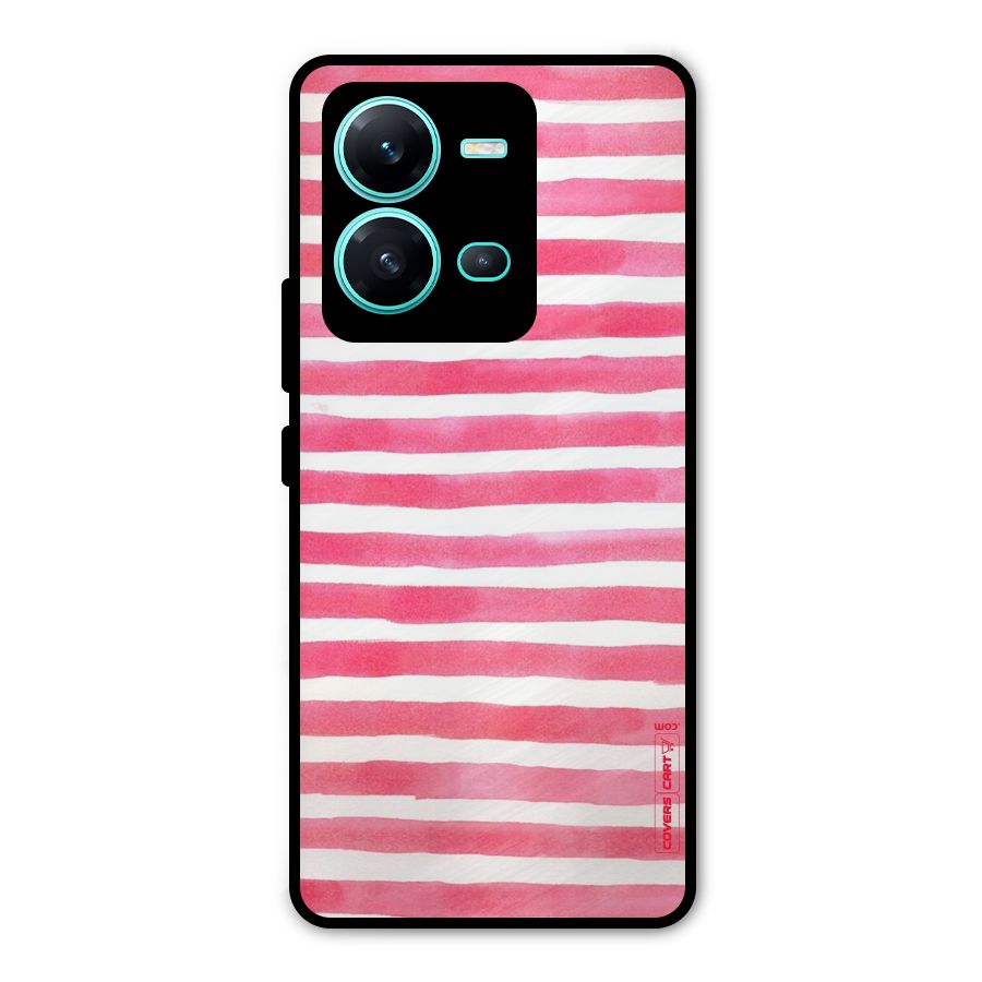 White And Pink Stripes Metal Back Case for Vivo V25