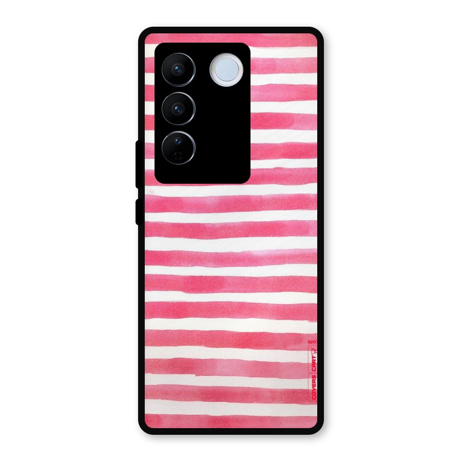 White And Pink Stripes Metal Back Case for Vivo V27
