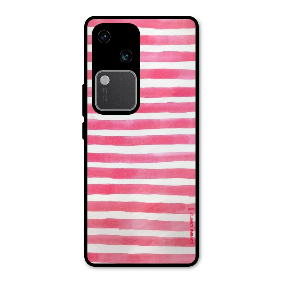 White And Pink Stripes Metal Back Case for Vivo V30