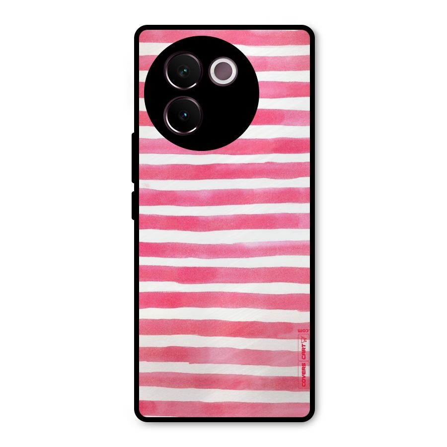 White And Pink Stripes Metal Back Case for Vivo V30e