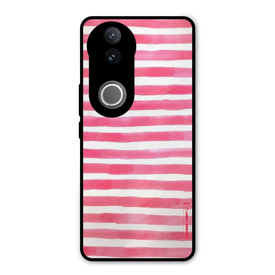 White And Pink Stripes Metal Back Case for Vivo V50
