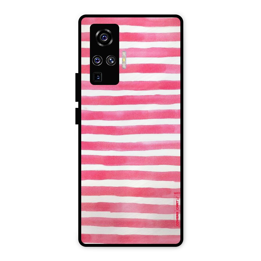 White And Pink Stripes Metal Back Case for Vivo X50 Pro