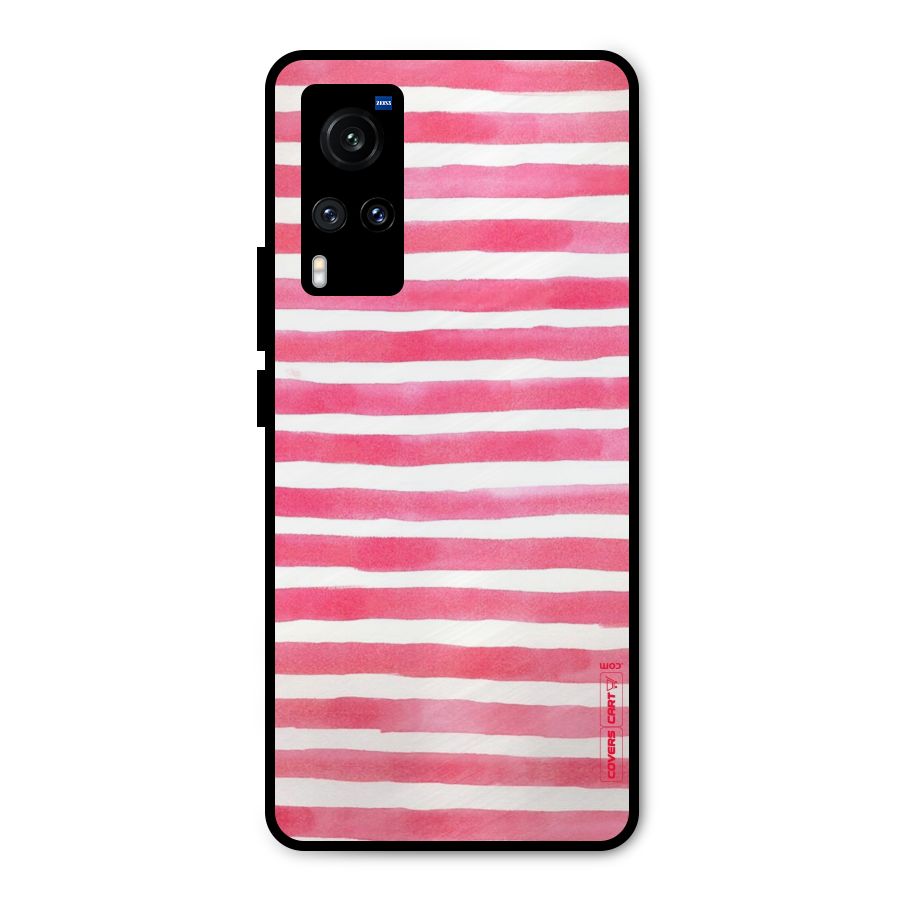 White And Pink Stripes Metal Back Case for Vivo X60