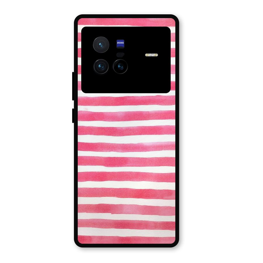 White And Pink Stripes Metal Back Case for Vivo X80