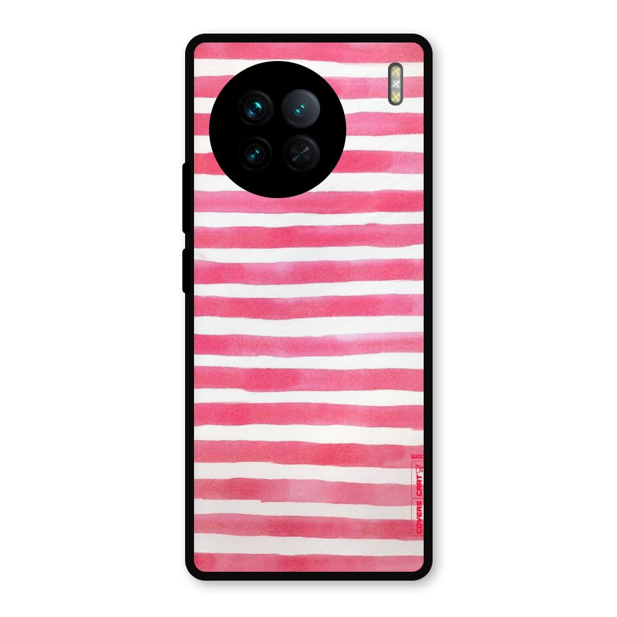 White And Pink Stripes Metal Back Case for Vivo X90