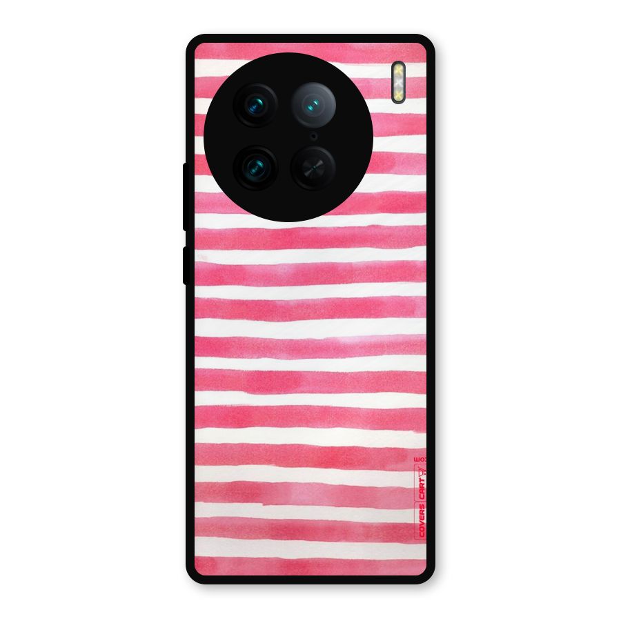 White And Pink Stripes Metal Back Case for Vivo X90 Pro