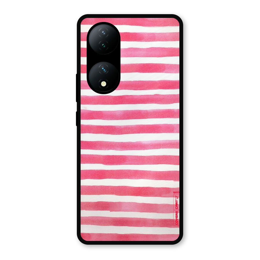 White And Pink Stripes Metal Back Case for Vivo Y100