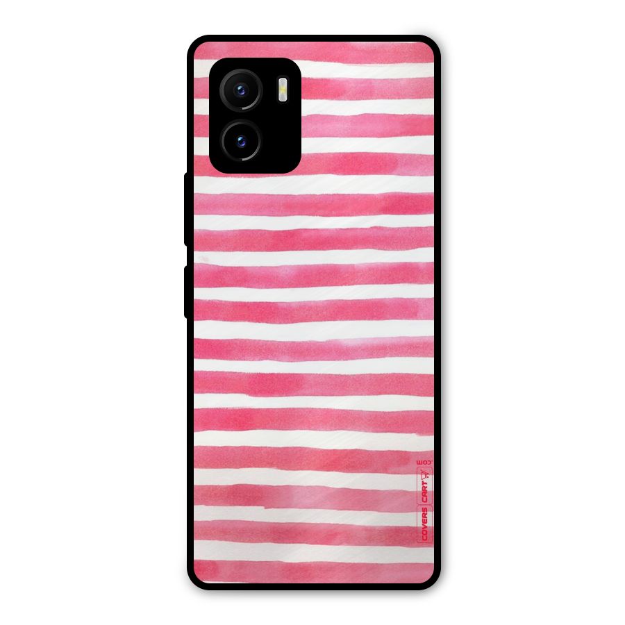White And Pink Stripes Metal Back Case for Vivo Y15s