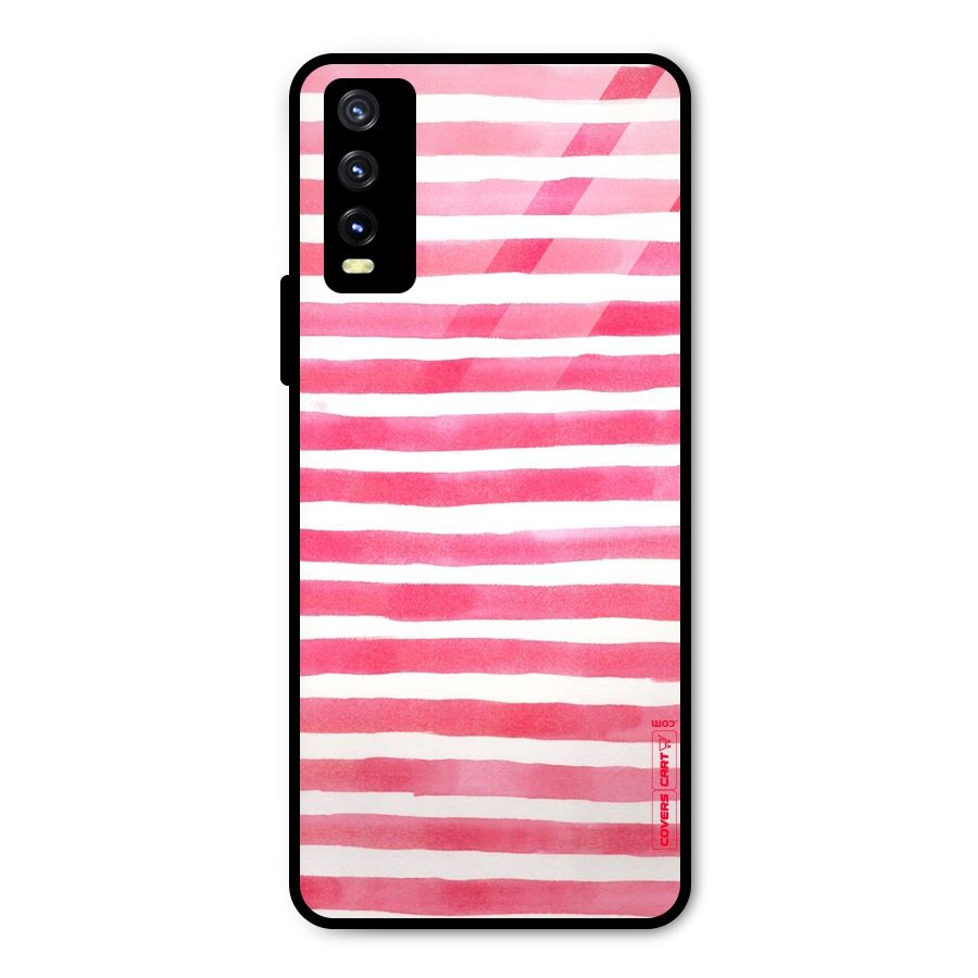 White And Pink Stripes Metal Back Case for Vivo Y20g