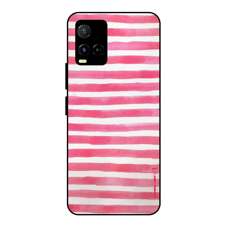 White And Pink Stripes Metal Back Case for Vivo Y21 2021