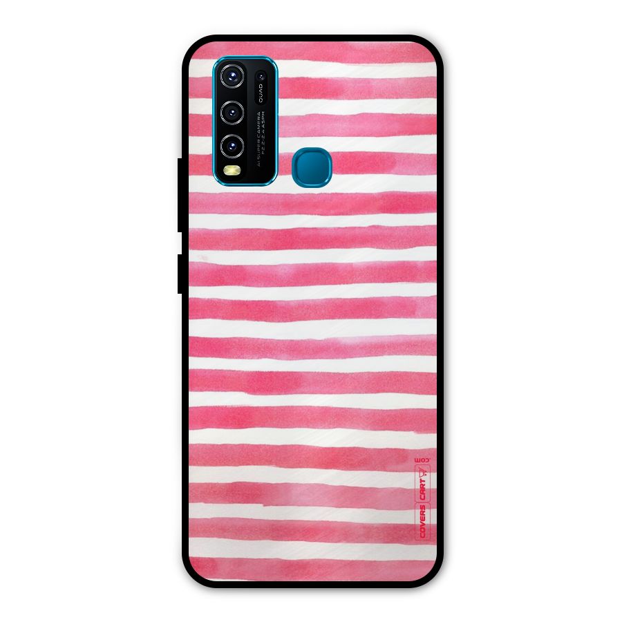 White And Pink Stripes Metal Back Case for Vivo Y30