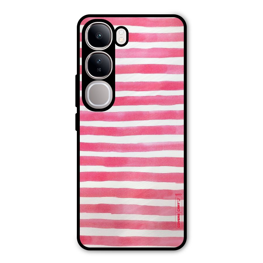 White And Pink Stripes Metal Back Case for Vivo Y300