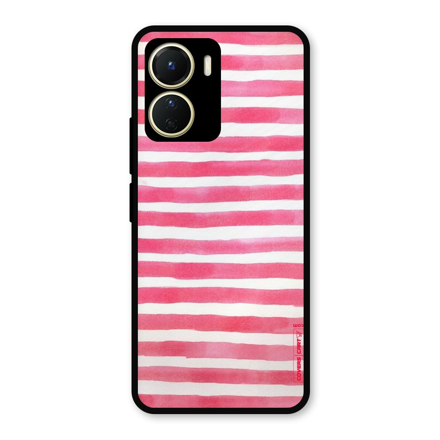 White And Pink Stripes Metal Back Case for Vivo Y56