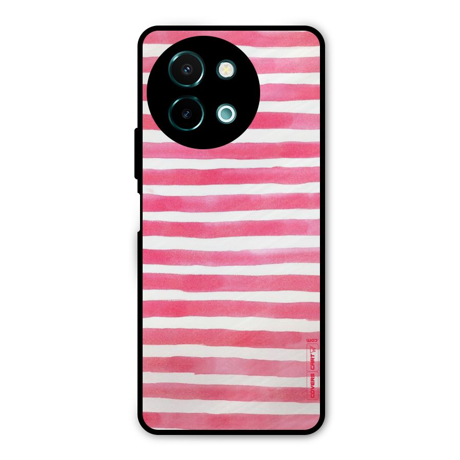 White And Pink Stripes Metal Back Case for Vivo Y58