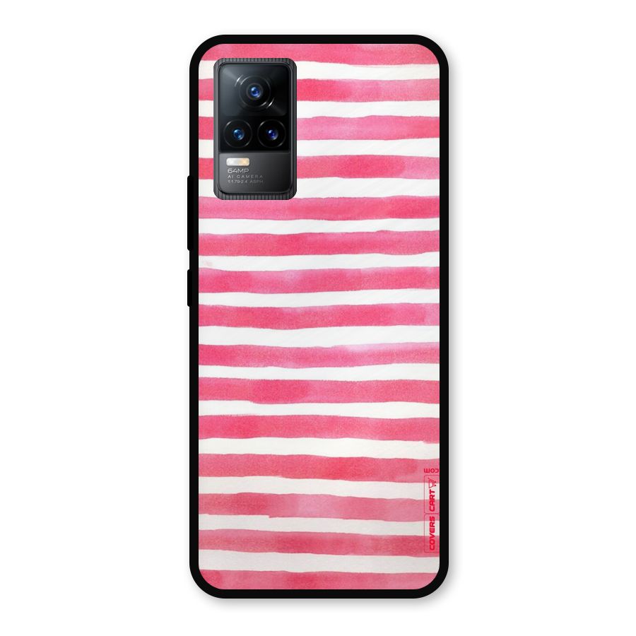 White And Pink Stripes Metal Back Case for Vivo Y73