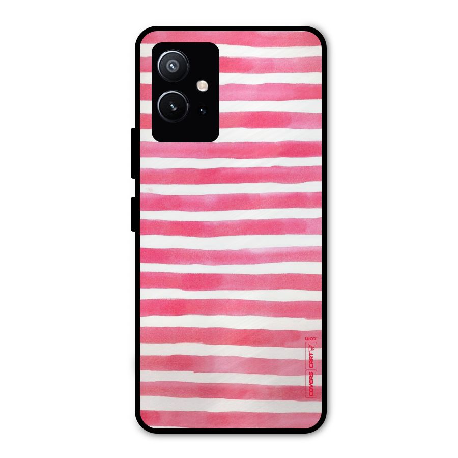 White And Pink Stripes Metal Back Case for Vivo Y75 5G