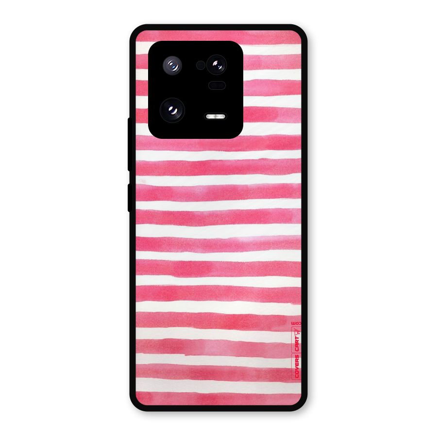 White And Pink Stripes Metal Back Case for Xiaomi 13 Pro