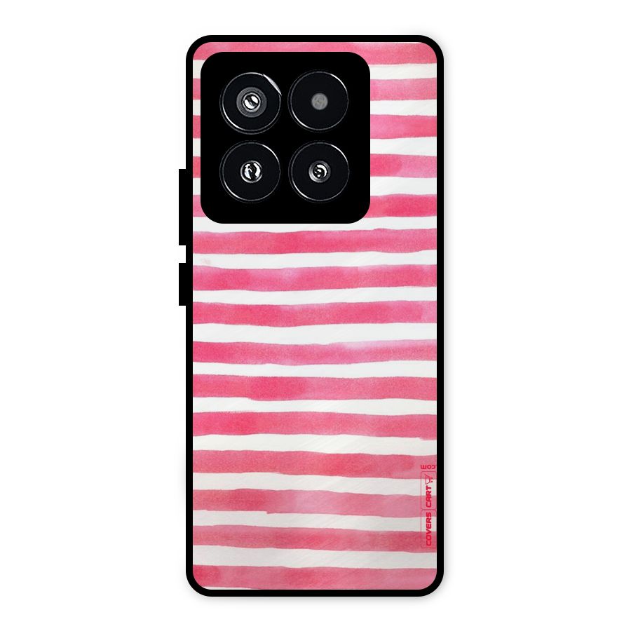 White And Pink Stripes Metal Back Case for Xiaomi 14 Pro