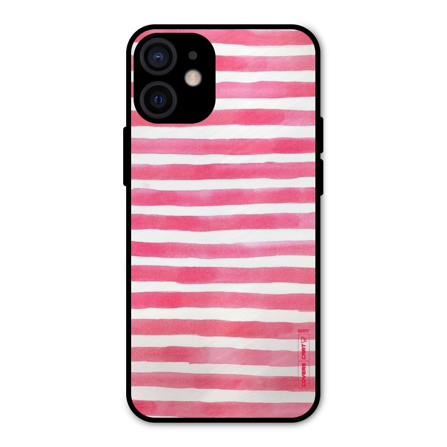 White And Pink Stripes Metal Back Case for iPhone 12 Mini