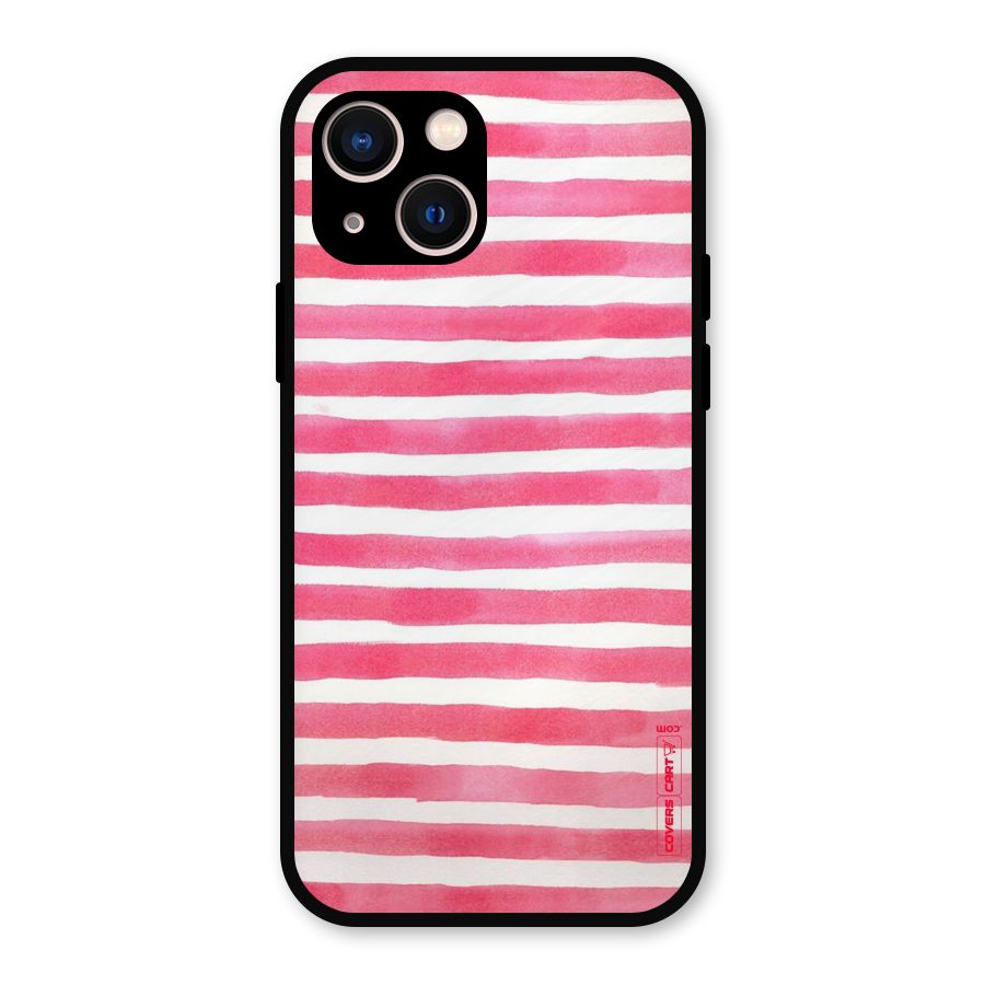 White And Pink Stripes Metal Back Case for iPhone 13
