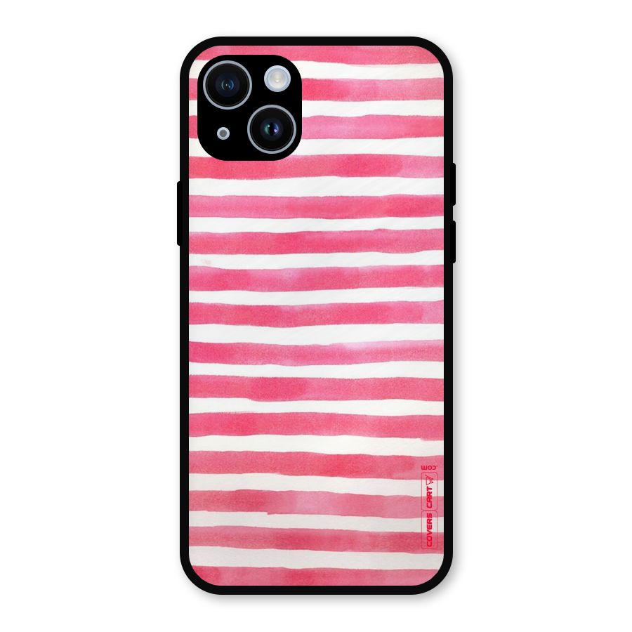 White And Pink Stripes Metal Back Case for iPhone 14