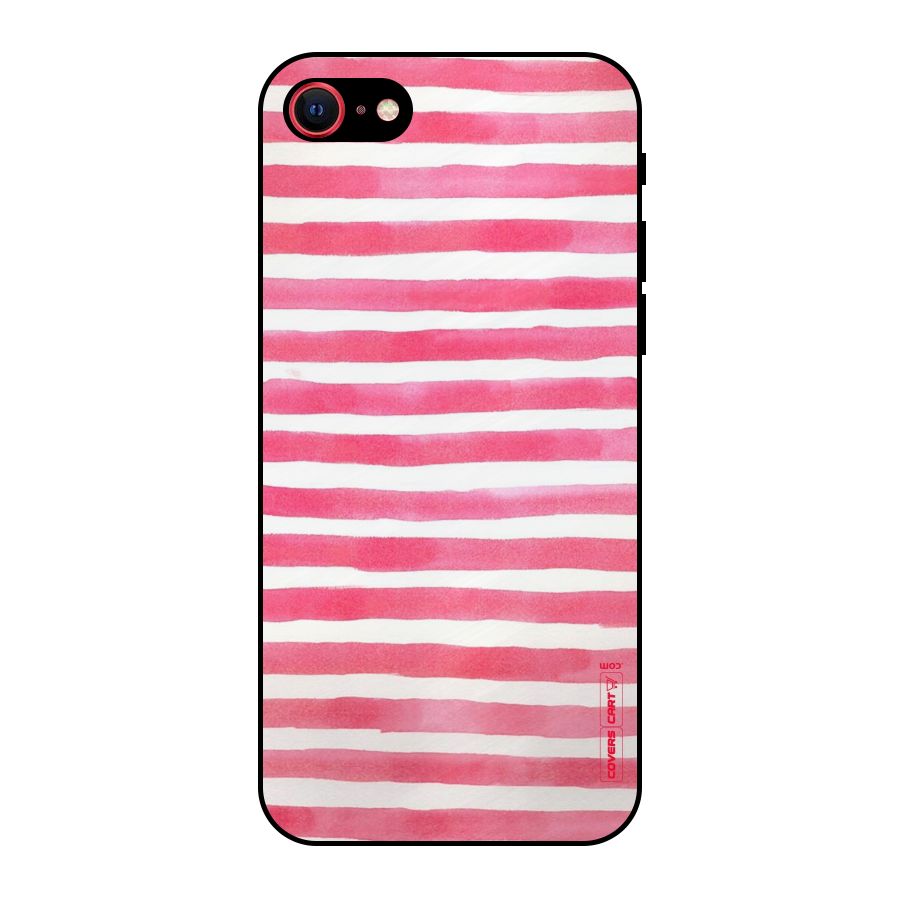 White And Pink Stripes Metal Back Case for iPhone 7