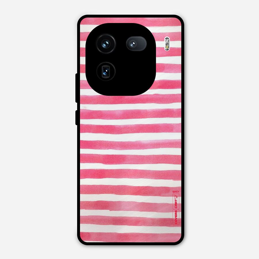 White And Pink Stripes Metal Back Case for iQOO 12